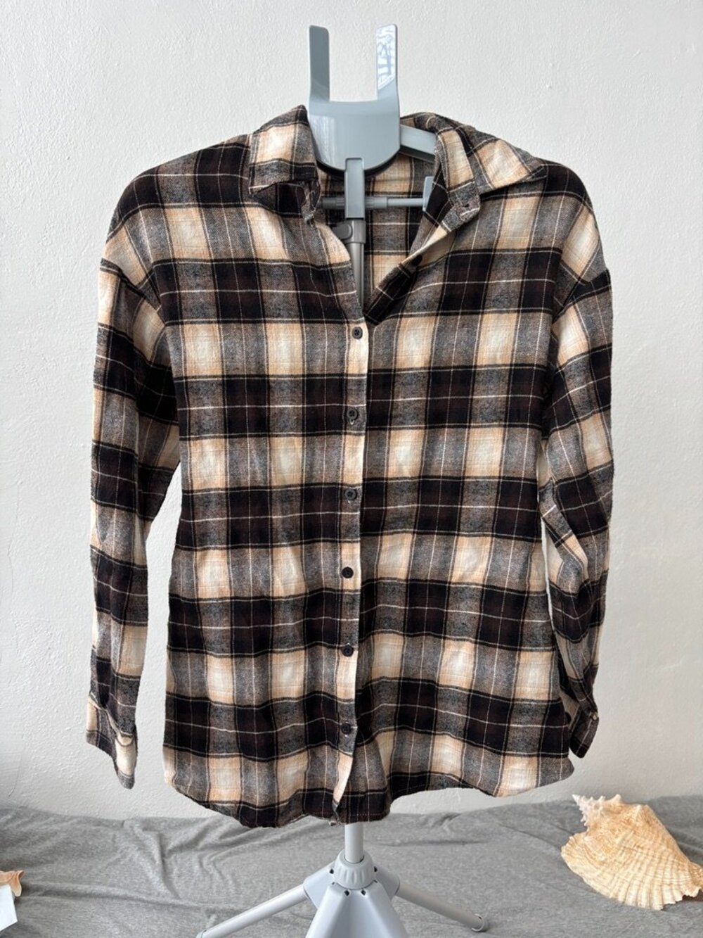 Miss Selfie Plaid Corset Shirt Small Lace Back Grunge Long Sleeve Button Up